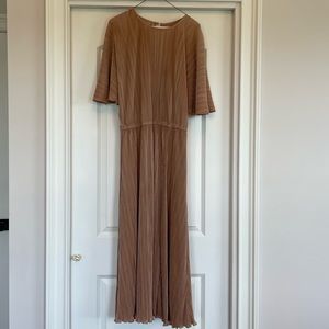 Rose Gold Plissé Midi Dress